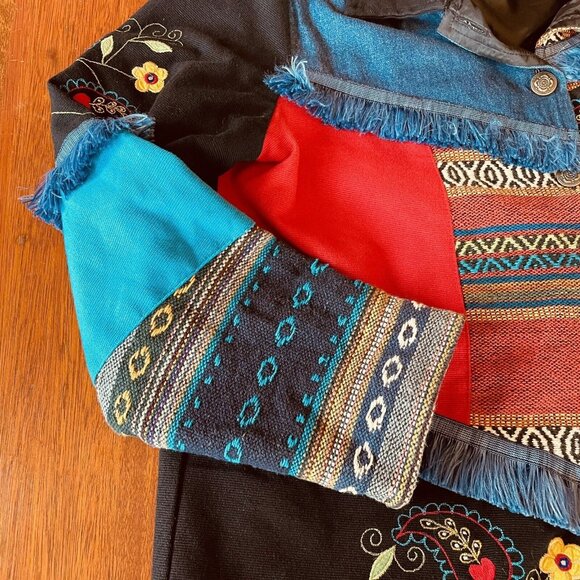 Vtg Julia Kim Button Up Womens Multicolored Embroidered Art Denim Jacket Size M - Picture 7 of 16